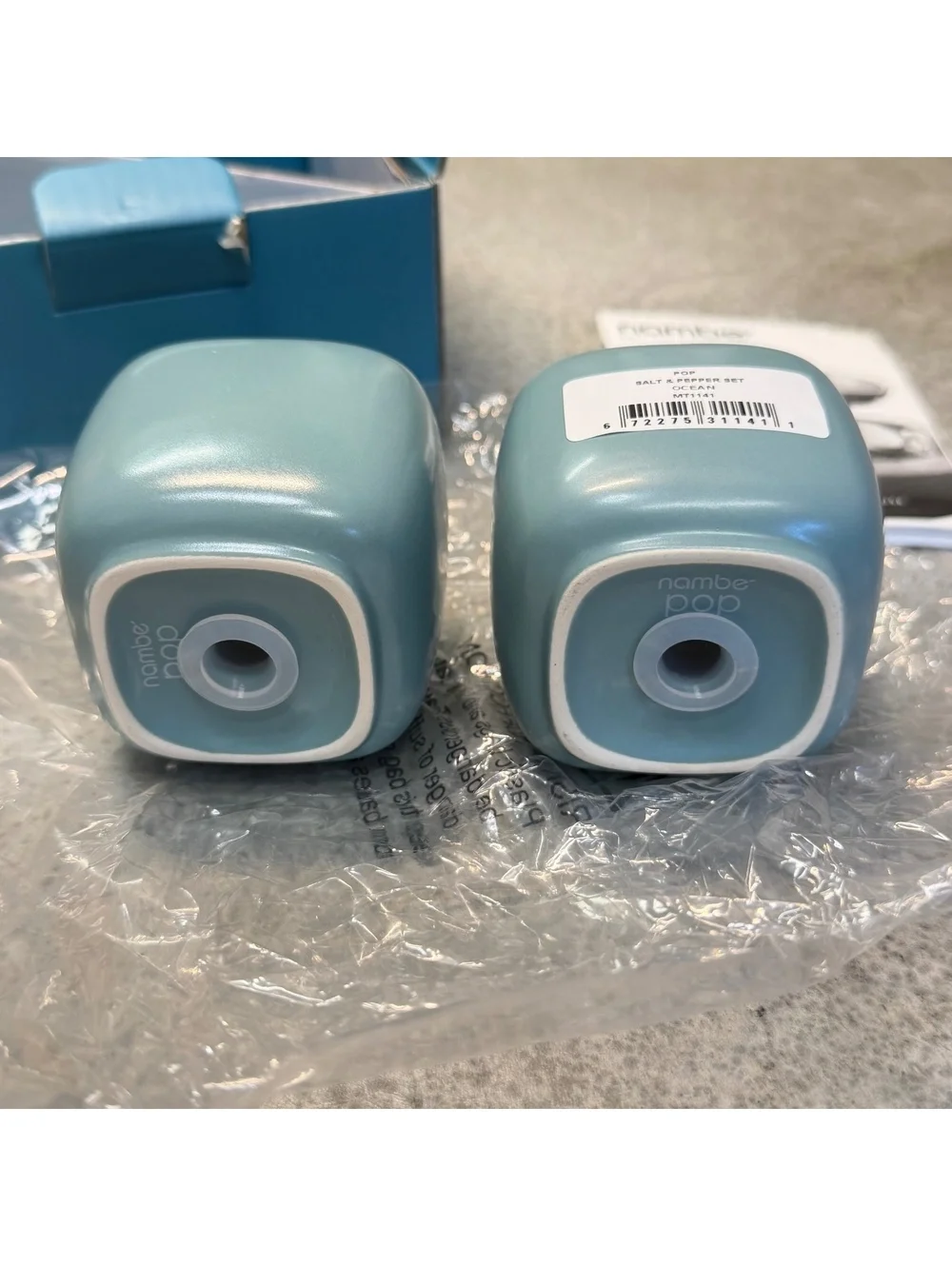 Nambe Pop Salt & Pepper Shakers Ocean Blue 2.5